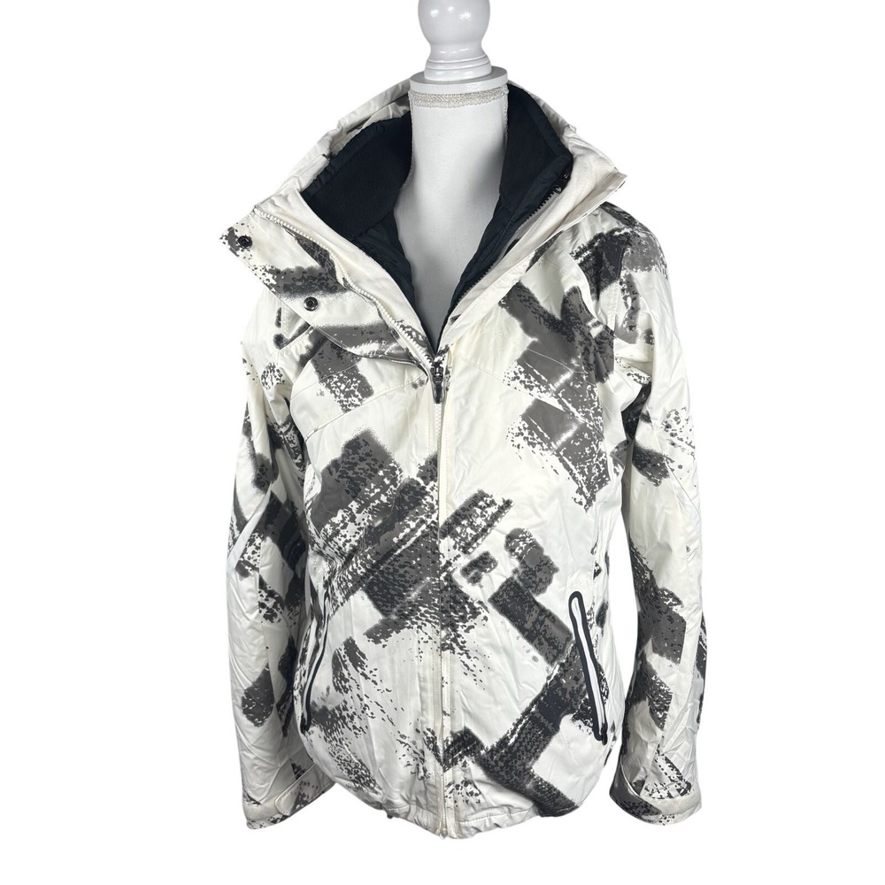 Columbia Ski Jacket Womens M Omni Tech Full Zip 3 in 1 Gray Black Ivory Geo